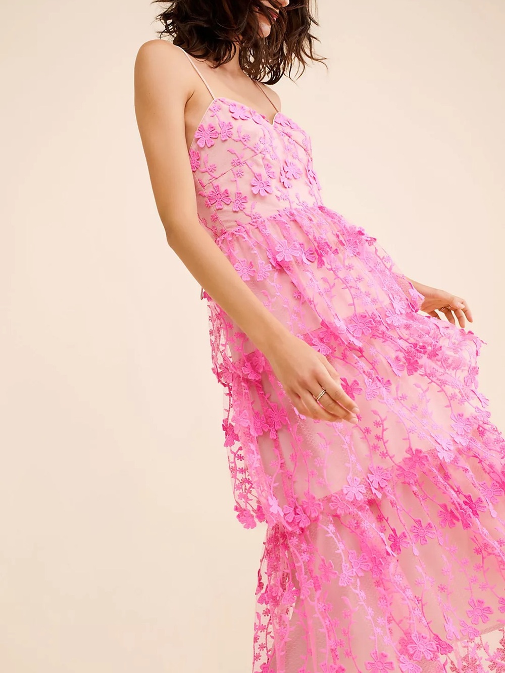 Endless Rose Pink Floral Lace Layered Midi Dress Size Medium 57126